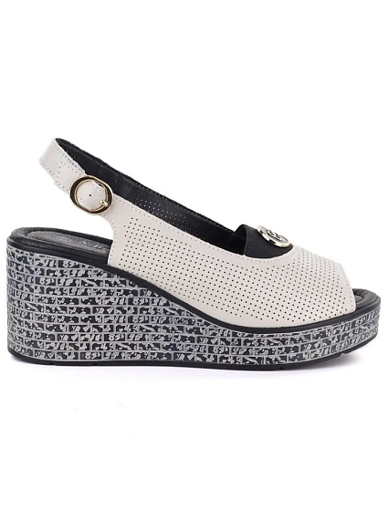 Dámské kožené sandály na platformě béžové model 22099414 - S.Barski