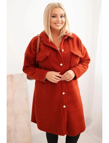 Dámske Plus veľkosť vlnený kabát s vreckami a golierom Rudy