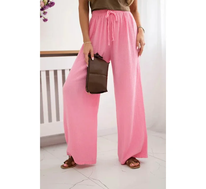 Mušelínové kalhoty se širokou nohavicí světle růžová