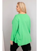 Dámská blůza plus size s bavlnou a dlouhým rukávem a nařasením světle zelená