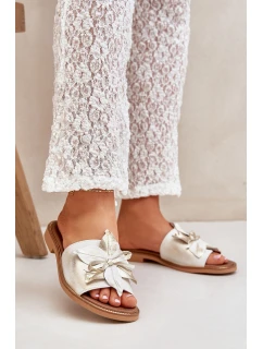 Klapki Z Ozdobą Skóra Naturalna Zazoo 3667 Złoty Przecierany