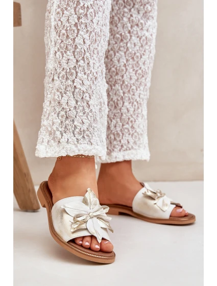 Klapki Z Ozdobą Skóra Naturalna Zazoo 3667 Złoty Przecierany Klapki Z Ozdobą Skóra Naturalna Zazoo 3667 Złoty Przecierany