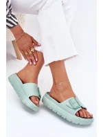 Klapki Damskie Piankowe Na Platformie Z Klamrą Zielone Viasara