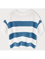 Dámsky voľný modrý pruhovaný sveter (761ART) Dámsky voľný modrý pruhovaný sveter (761ART)