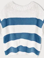 Dámsky voľný modrý pruhovaný sveter (761ART)