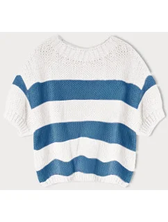 Dámsky voľný modrý pruhovaný sveter (761ART)