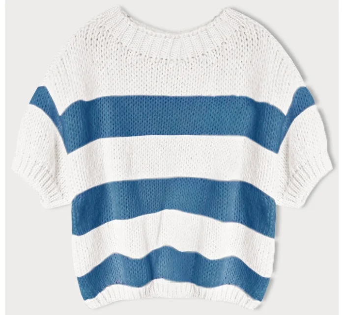 Dámsky voľný modrý pruhovaný sveter (761ART) Dámsky voľný modrý pruhovaný sveter (761ART)