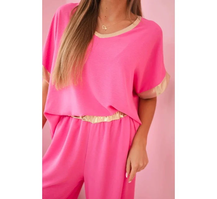 Viskózový komplet se zlatým lemováním růžový Viskózový komplet se zlatým lemováním růžový