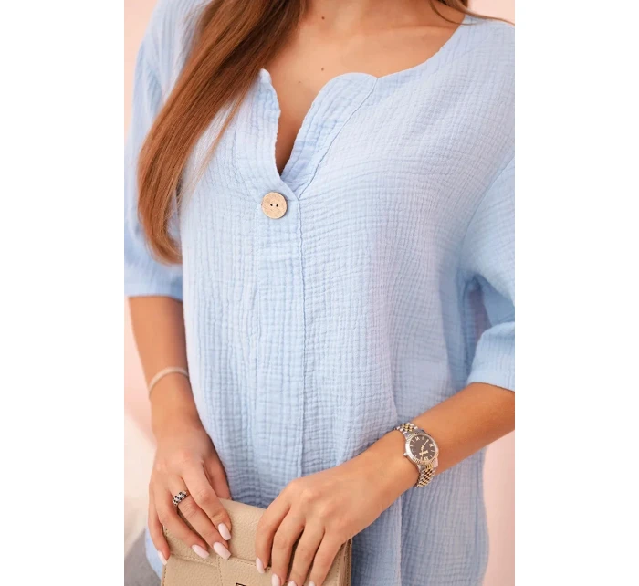 Dámská mušelínová košile s knoflíkem modrý