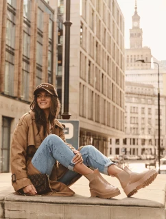 Lakierowane Kalosze Botki Na Platformie Big Star MM274396 Beżowe