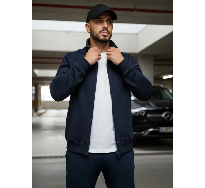 Pánska mikina na zips bez kapucne tmavomodrá BX4567