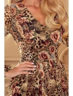 Dámske šifónové šaty s výstrihom, zaväzovaním na chrbte as panterím vzorom s ružami 357-2