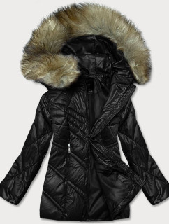 Čierna dámska bunda s kapucňou pre prechodné obdobie (H-97)