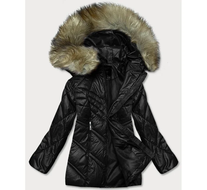 Čierna dámska prechodná bunda s kapucňou (H-97)