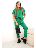 Súprava bavlnená blúzka + nohavice zelená