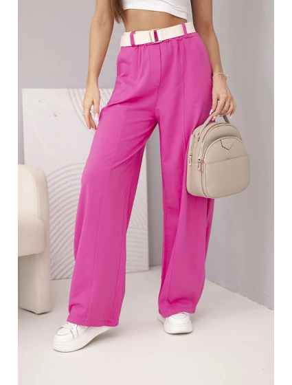 Dámské bavlněné kalhoty se širokými nohavicemi a pásem růžové