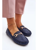Damskie Klasyczne Mokasyny Eko Skórzane Granatowe Demese