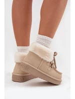 Śniegowce Damskie Z Naturalnego Zamszu D.Franklin DFSH375006 Jasnobeżowe