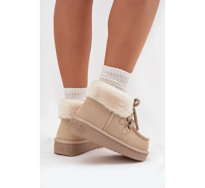 Śniegowce Damskie Z Naturalnego Zamszu D.Franklin DFSH375006 Jasnobeżowe
