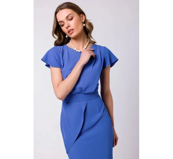 Vreckové šaty s opaskom S336 modré - Stylove