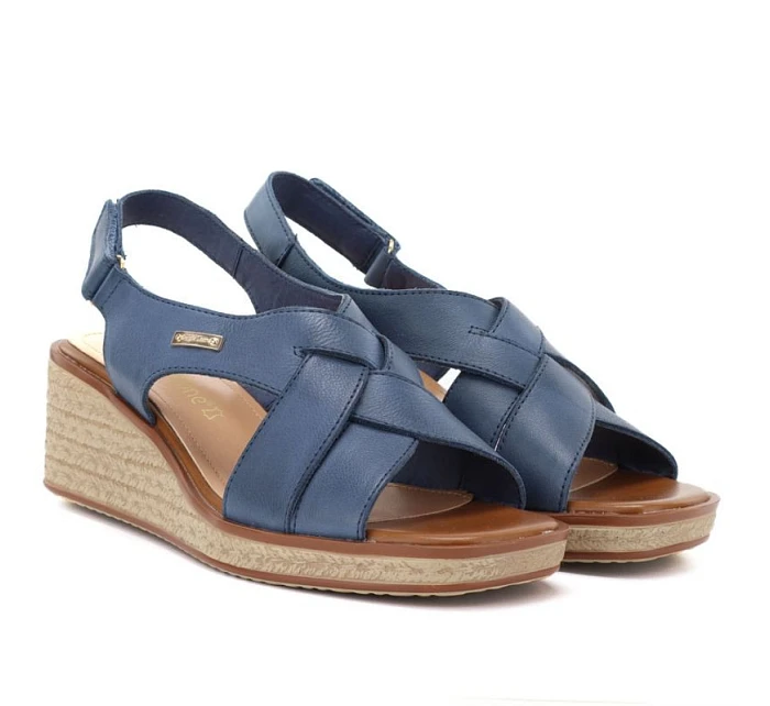 Sergio Leone SK297 dámske kožené sandále na platforme v tmavomodrej farbe