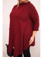 Dámská asymetrická bavlněná blůza Plus Size s ohrnovacími rukávy bordová