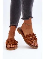 Zazoo 40381 Damskie Skórzane Klapki Na Płaskim Obcasie Brązowe