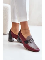 Skórzane Czółenka Na Słupku Ze Złotą Ozdobą Laura Messi 2861 Bordowe