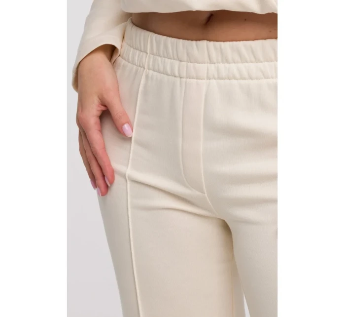 B296 Široké nohavice s prednými švami - vanilka