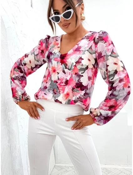 Blúzka s buffovými rukávmi fuchsiová (021)