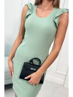 Šaty s nariasenými rukávmi tmavo mätové