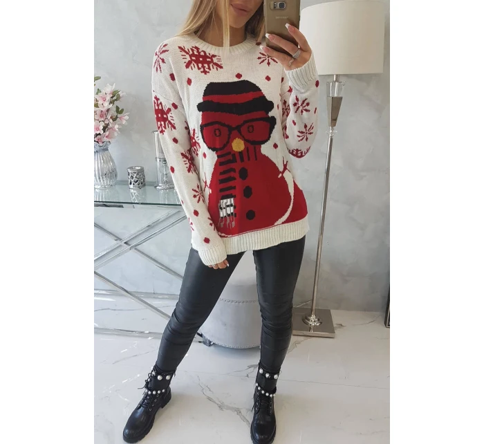 Vianočný sveter so snehuliakom vo farbe ecru