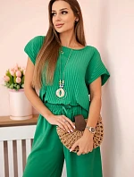 Viskózový set plisovaná blúzka + nohavice zelená