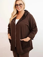 Dámske Plus veľkosť bavlnené nadrozmerné dlhý rukáv mikina Brown