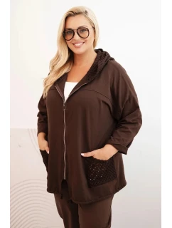 Dámská mikina Plus Size bavlněná oversize s dlouhým rukávem hnědá