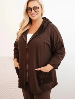 Dámská mikina Plus Size bavlněná oversize s dlouhým rukávem hnědá