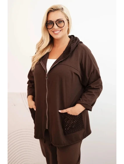 Dámske Plus veľkosť bavlnené nadrozmerné dlhý rukáv mikina Brown