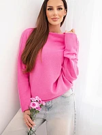 Dámsky asymetrický viskózový sveter batwing svetloružový