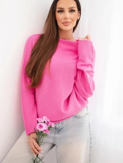 Dámsky asymetrický viskózový sveter batwing svetloružový