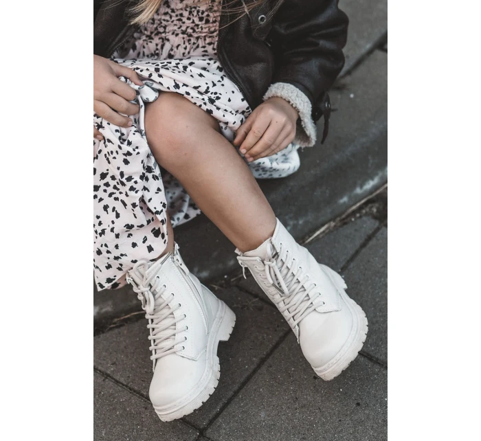 Dziecięce Botki Skórzane Z Suwakiem Beżowe Omua