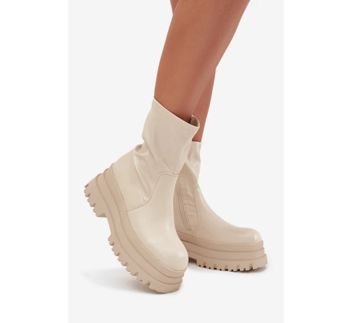 Boty Na Masivní Platformě Eko Kůže Béžové model 21706981 - Boto