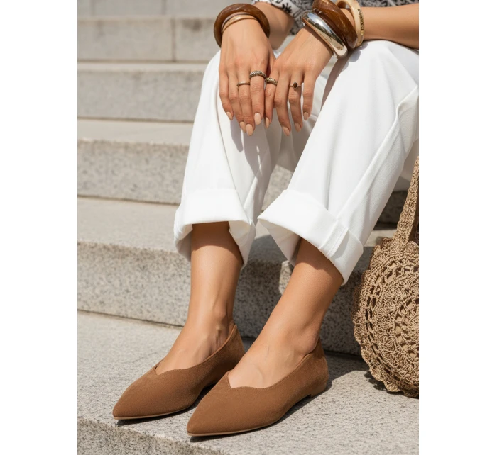 Dámske semišové špicaté baleríny hnedé FashionStreet ZY1349