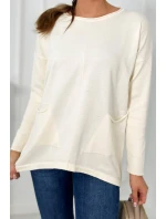 Sveter s prednými vreckami ecru Sveter s prednými vreckami ecru