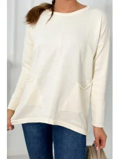 Sveter s prednými vreckami ecru