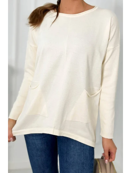 Sveter s prednými vreckami ecru Sveter s prednými vreckami ecru