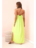 Dlouhé šaty bez ramínek neonově zelená
