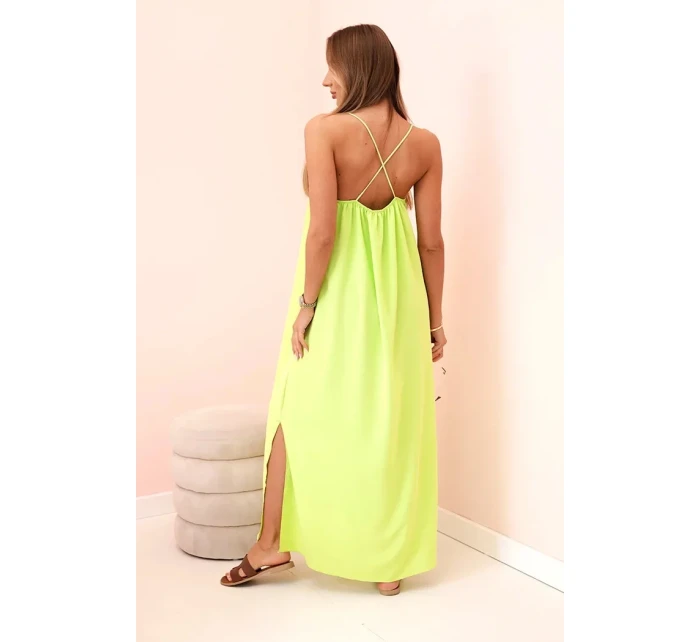 Dlouhé šaty bez ramínek neonově zelená