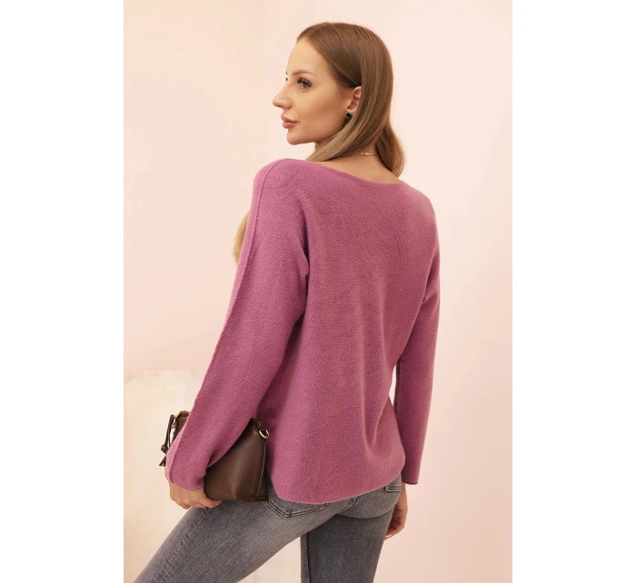 Dámsky viskózový sveter s výstrihom do V tmavoružový Dámsky viskózový sveter s výstrihom do V tmavoružový