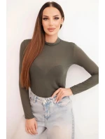 Dámsky kašmírový sveter s jemným rolákom a dlhými rukávmi, farba khaki