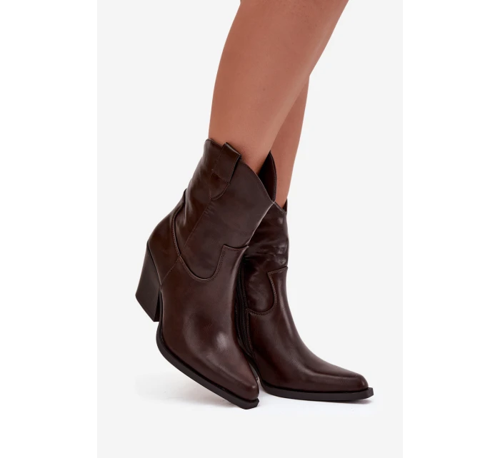 Dámské Kovábojky Eko Kůže Na Podpatku Čokoládové Sorelia